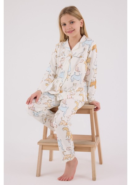 Kız Çocuk Beyaz Gömlek Pijama Takımı