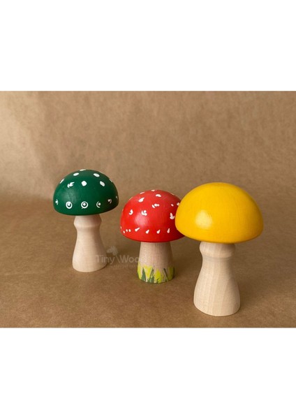 Waldorf Doğal Ahşap Mantar Oyuncak Seti 3 Lü modelleri