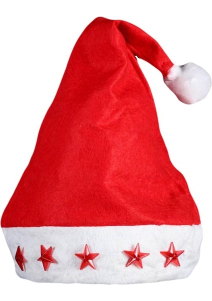 Işıklı Yılbaşı Yeni Yıl Şapkası Açma Kapama Düğmeli Sırasıyla Akarak Yanan 5 Yıldızlı Kırmızı Renk