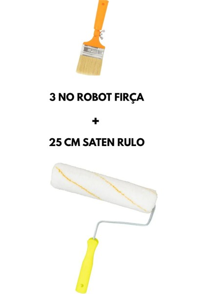 Boya Seti 1 - Robot Fırça 3 No - Iç Cephe Saten Boya Rulosu 25 cm