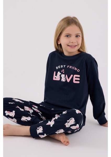 Kız Çocuk Lacivert Pijama Takımı