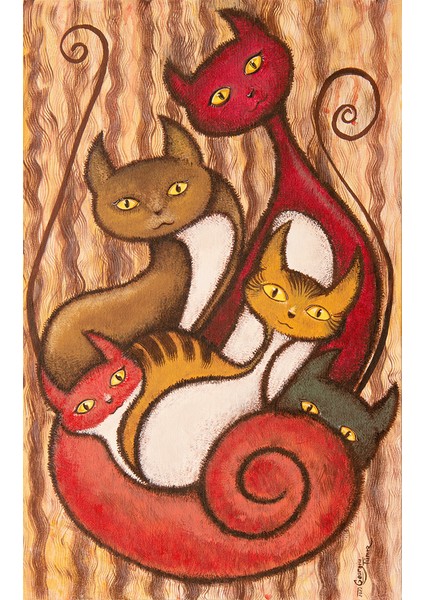 Tablo - Salyangoz Kediler - Akrilik Boya