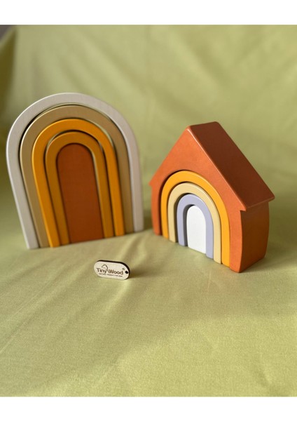 Waldorf Gökkuşağı Ev ve Ahşap U Şekli Waldorf Renkli Doğal Ahşap Eğitici Bebek Çocuk Oyuncak Seti fiyatları