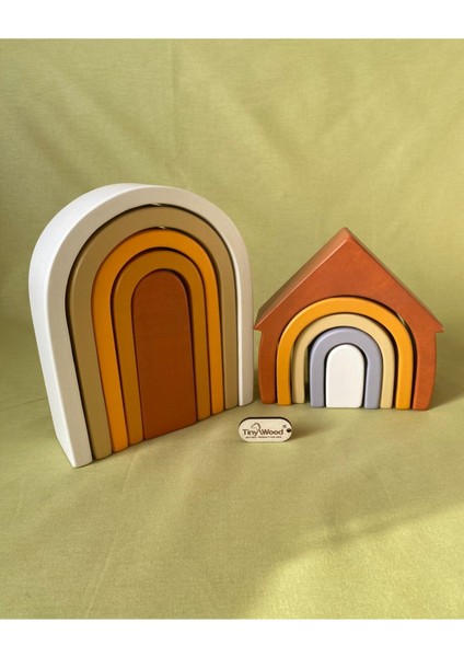 Waldorf Gökkuşağı Ev ve Ahşap U Şekli Waldorf Renkli Doğal Ahşap Eğitici Bebek Çocuk Oyuncak Seti modelleri