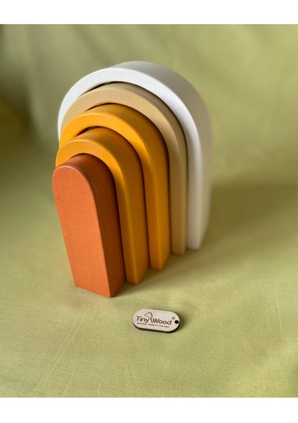 Waldorf Gökkuşağı Ev ve Ahşap U Şekli Waldorf Renkli Doğal Ahşap Eğitici Bebek Çocuk Oyuncak Seti fırsatları