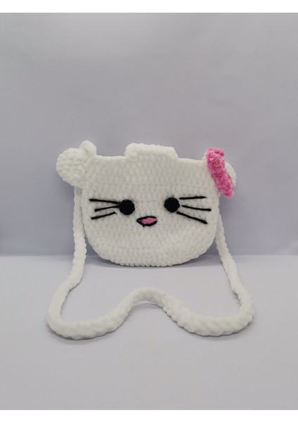 Çocuk Çantası Hello Kitty El Yapımı Örme Kadife Ip
