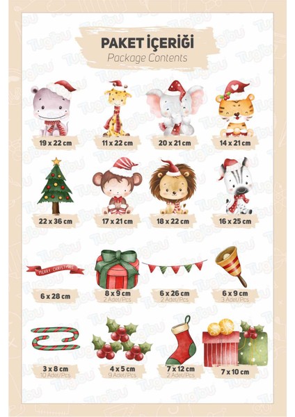 Yılbaşı Sticker Seti, Yılbaşı Pencere ve Duvar Sticker Seti, Sevimli Yılbaşı Hayvanları ve Yılbaşı Ağacı Sticker Seti modelleri