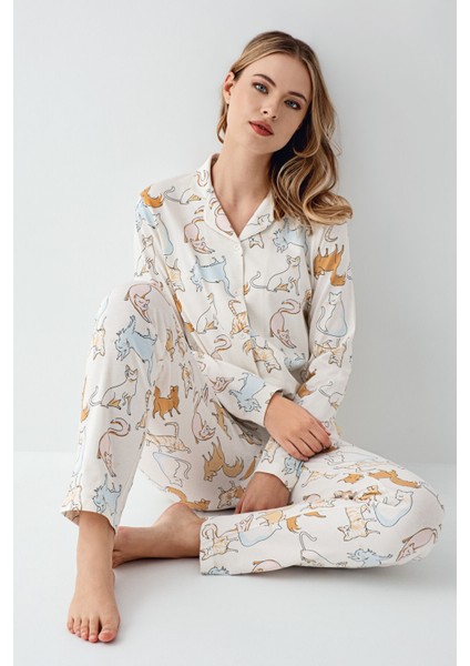 Kadın Beyaz Gömlek Pijama