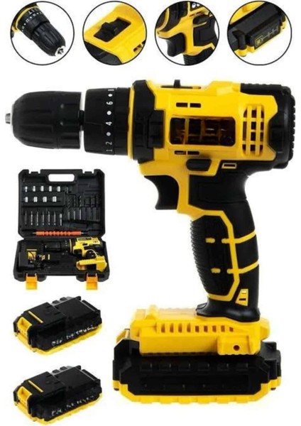 Metal Şanzıman Çift Akülü Bakır Sargı 24 Parça LED Aydınlatmalı Matkap Seti