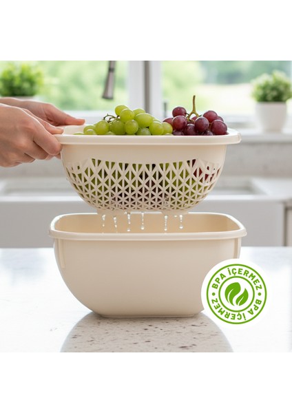 Çok Amaçlı Süzgeç ve Kase Seti 4 Lt – Meyve Sebze Yıkama Kabı