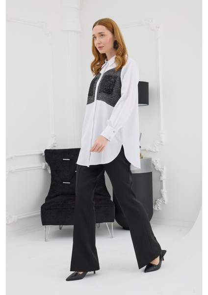 MB11.252 Moodbasic Triko Detaylı Payet Cepli Gömlek fiyatları