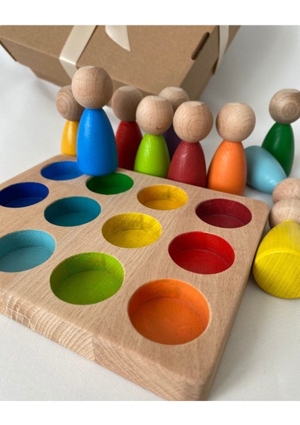 Waldorf Renkli Peg Bebek ve Tabla Eşleştirme 12 Li Insan Figür, Eğitici Bebek Oyuncak Ahşap Oyuncak fırsatları