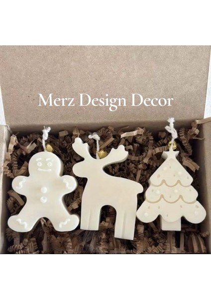 Yılbaşı Yeni Yıl Üçlü Geyik, Kurabiye Adam, Çam Ağacı %100 Doğal Vegan Soya Wax Mum Seti