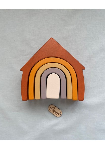 Ahşap Waldorf Gökkuşağı Ev Pastel Renkli Doğal Ahşap 5'li Waldorf Ev Eğitici, Duyusal Oyuncak