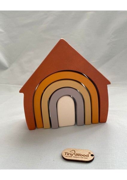 Ahşap Waldorf Gökkuşağı Ev Pastel Renkli Doğal Ahşap 5'li Waldorf Ev Eğitici, Duyusal Oyuncak fırsatları