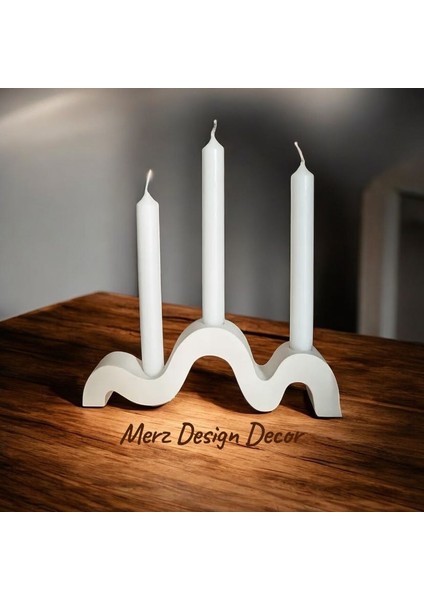 Dekoratif Beton Bohem Wave Dalga Model Üçlü Şamdan Mumluk