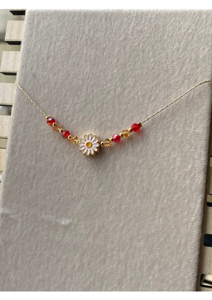 Gold Kırmızı Taşlı Papatya Detaylı Bileklik fırsatları