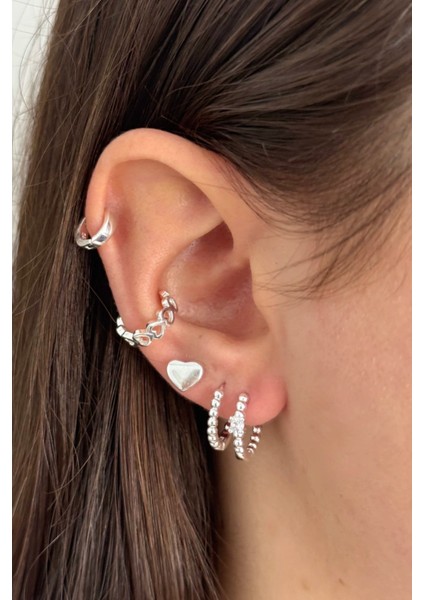 Deliksiz Kalp Model Earcuff Kıkırdak Küpe 18K Kaplama Küpe 1 Adet