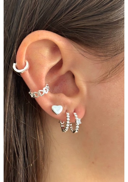 Deliksiz Kalp Model Earcuff Kıkırdak Küpe 18K Kaplama Küpe 1 Adet