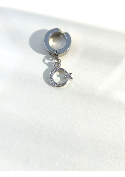 Sıkıştırmalı Deliksiz Ay Yıldız Figürlü Sallantılı Erkek Çelik Küpe 1 Adet fiyatları