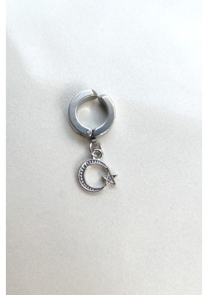 Sıkıştırmalı Deliksiz Ay Yıldız Figürlü Sallantılı Erkek Çelik Küpe 1 Adet indirimleri