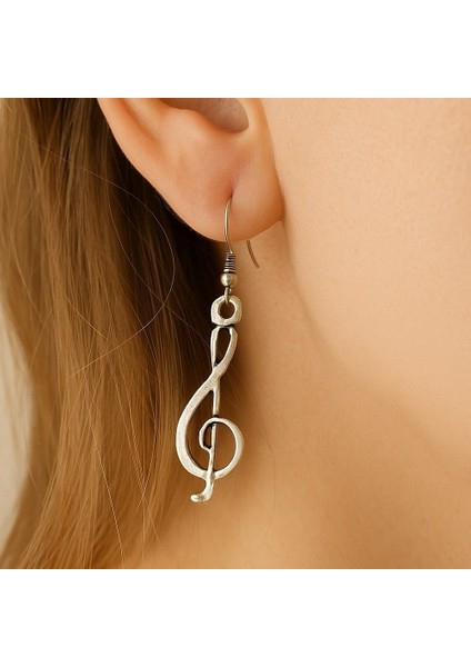 Sol Anahtarı Şekilli Kadın Küpe Çift Adet Gümüş Kaplama El Yapımı Küpe