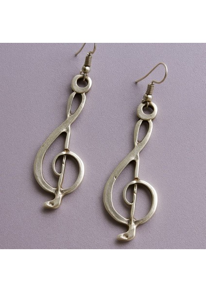 Sol Anahtarı Şekilli Kadın Küpe Çift Adet Gümüş Kaplama El Yapımı Küpe modelleri