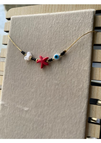 Gold Siyah Taşlı Pembe Deniz Yıldızlı Bileklik modelleri