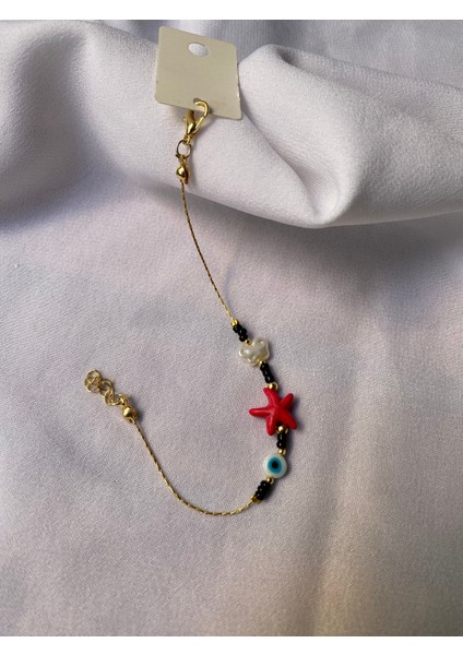 Gold Siyah Taşlı Pembe Deniz Yıldızlı Bileklik fırsatları