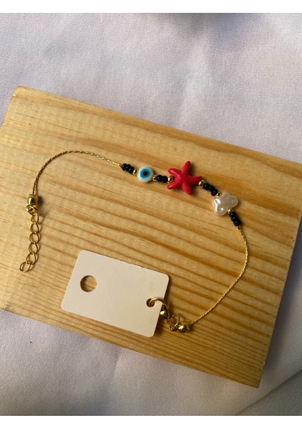 Gold Siyah Taşlı Pembe Deniz Yıldızlı Bileklik