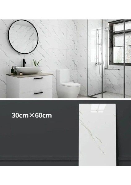 Tatlı Sebep Mermer Desenli - Kendinden Yapışkanlı Pvc Banyo Mutfak Zemin Kaplama Paneli 30*60 - 10 Adet