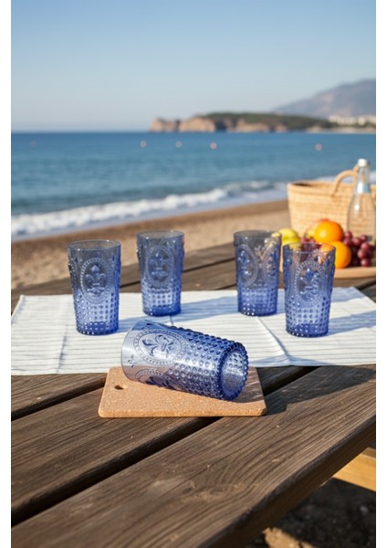 Akrilik Mavi 6 LI Uzun Bardak & Su Meşrubat Bardağı 750 ml ( Cam Değildir )