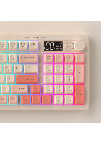 KB-85 SILENT PRO Kablosuz Bej-Pembe-Turuncu SESSİZ RGB Wireless 2.4Ghz Q Oyuncu Klavyesi