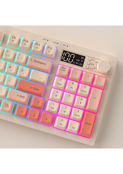 KB-85 SILENT PRO Kablosuz Bej-Pembe-Turuncu SESSİZ RGB Wireless 2.4Ghz Q Oyuncu Klavyesi