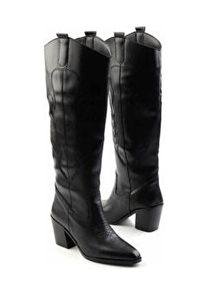 Kadın Çizme Suni Deri Şık Tasarım Topuklu Siyah Renk fırsatları