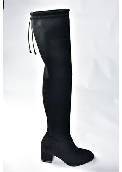 Kadın Süet Dizüstü Çizme Kalın Topuk 7 cm Şık