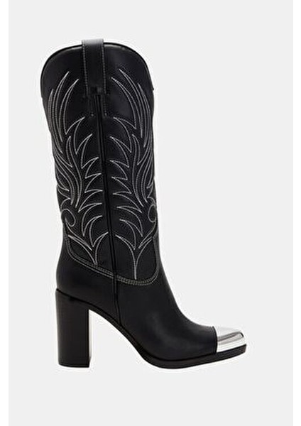 The Zaina Kadın Siyah Western Topuklu Çizme Softy Nappa Malzemeden 8 cm Topuklu