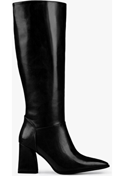 Kadın Tiago Siyah Cilt Çizme Suni Deri Klasik Tasarım 8 cm Topuklu