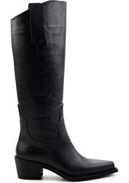 Siyah Deri Kadın Çizme 6 Cm Topuklu indirimleri