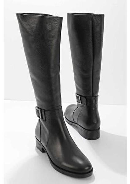 Kadın Çizme Klasik Siyah Deri Malzeme