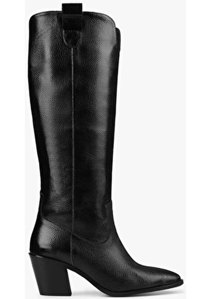 Kadın Rebel Siyah Suni Deri Kovboy Çizme 7 cm Topuk