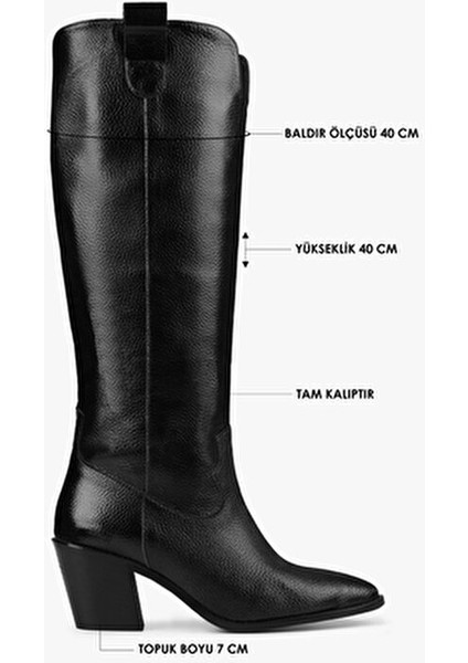 Kadın Rebel Siyah Suni Deri Kovboy Çizme 7 cm Topuk
