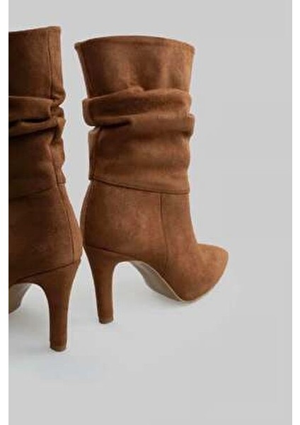 Taba Süet Körüklü İnce Topuklu Çizme Şık Tasarım Kadın Ayakkabı indirimleri