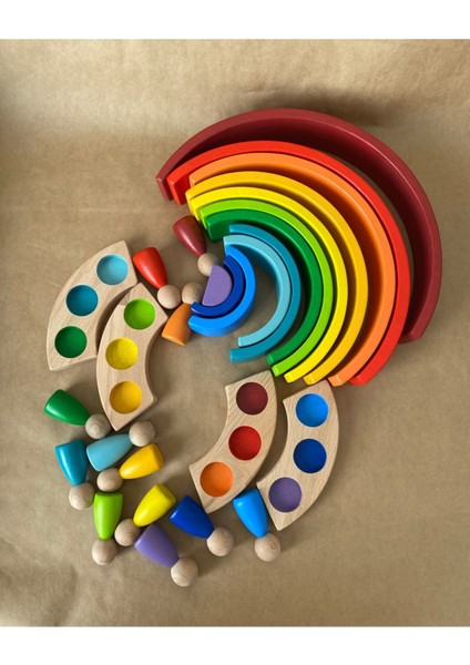 12'li Waldorf Gökkuşağı Peg Bebek Tabla Yıldız Kule Waldorf Eğitsel Ahşap Oyuncak Jumbo 3 Lü Set modelleri