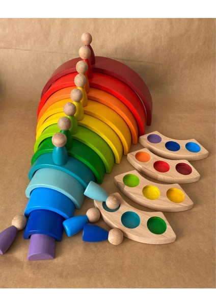 12'li Waldorf Gökkuşağı Peg Bebek Tabla Yıldız Kule Waldorf Eğitsel Ahşap Oyuncak Jumbo 3 Lü Set fırsatları