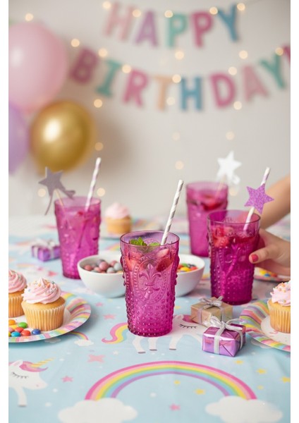 Akrilik Pembe 6'Lı Uzun Bardak & Su Meşrubat Bardağı 750 ml ( Cam Değildir )