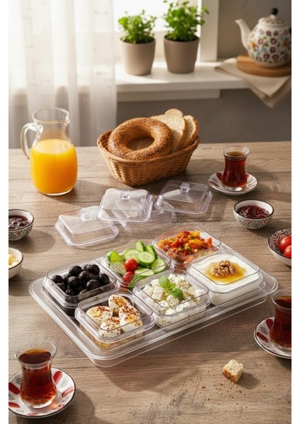 Akrilik Şeffaf 6 Lı Kapaklı Kahvaltılık & Kahvaltı Seti & Saklama Kabı ( CAM DEĞİLDİR ) fiyatları