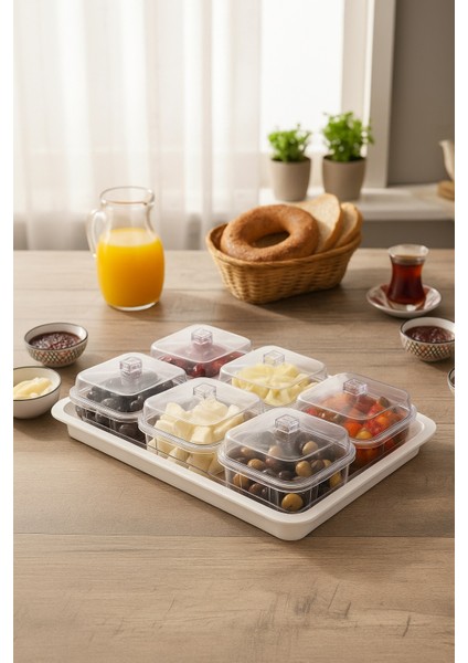 Akrilik Beyaz 6’lı Kapaklı Kahvaltılık Kahvaltı Seti & Saklama Kabı (Cam Değildir) indirimleri