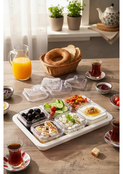 Akrilik Beyaz 6’lı Kapaklı Kahvaltılık Kahvaltı Seti & Saklama Kabı (Cam Değildir)