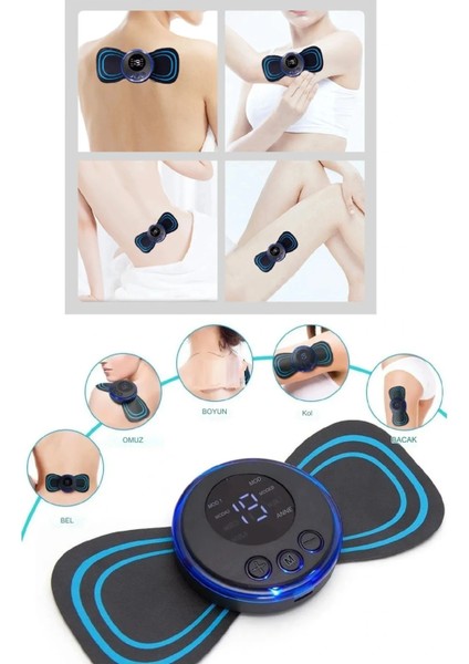 8 Modlu Mini Şarjlı Kelebek LCD Ekran Ems Boyun Omuz Kol Sırt Elektrikli Masaj Bantı Kas Stimülatörü modelleri